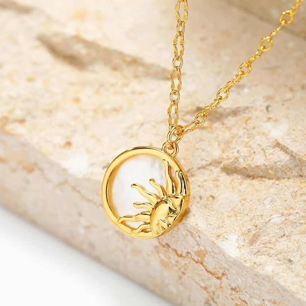 Retro Sun Star Stainless Steel Gold Plated Pendant Necklace Link Chain Gift